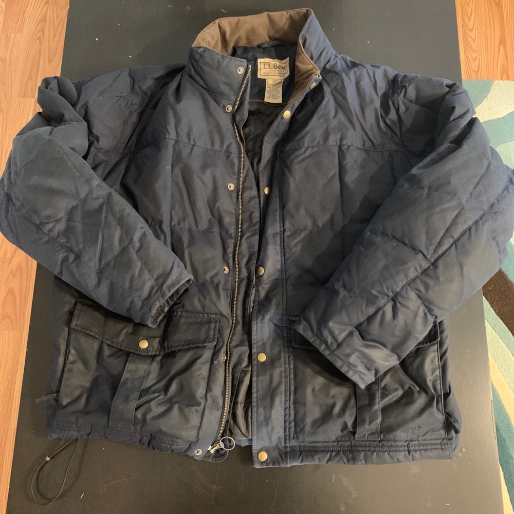 LL Bean Wax Cotton Coat Navy Blue XXL
